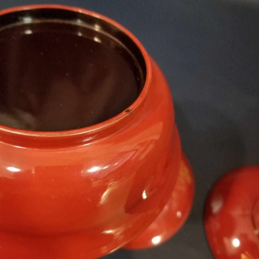 たまきち様確認用　輪島塗　朱漆塗 内総沈金 菊花紋詰 吸物椀 金蒔絵羽反2客