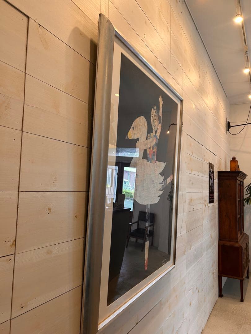 ビッグサイズ　シルバー系額装付きコラージュアート作品#バレリーナ#白鳥とダンサー