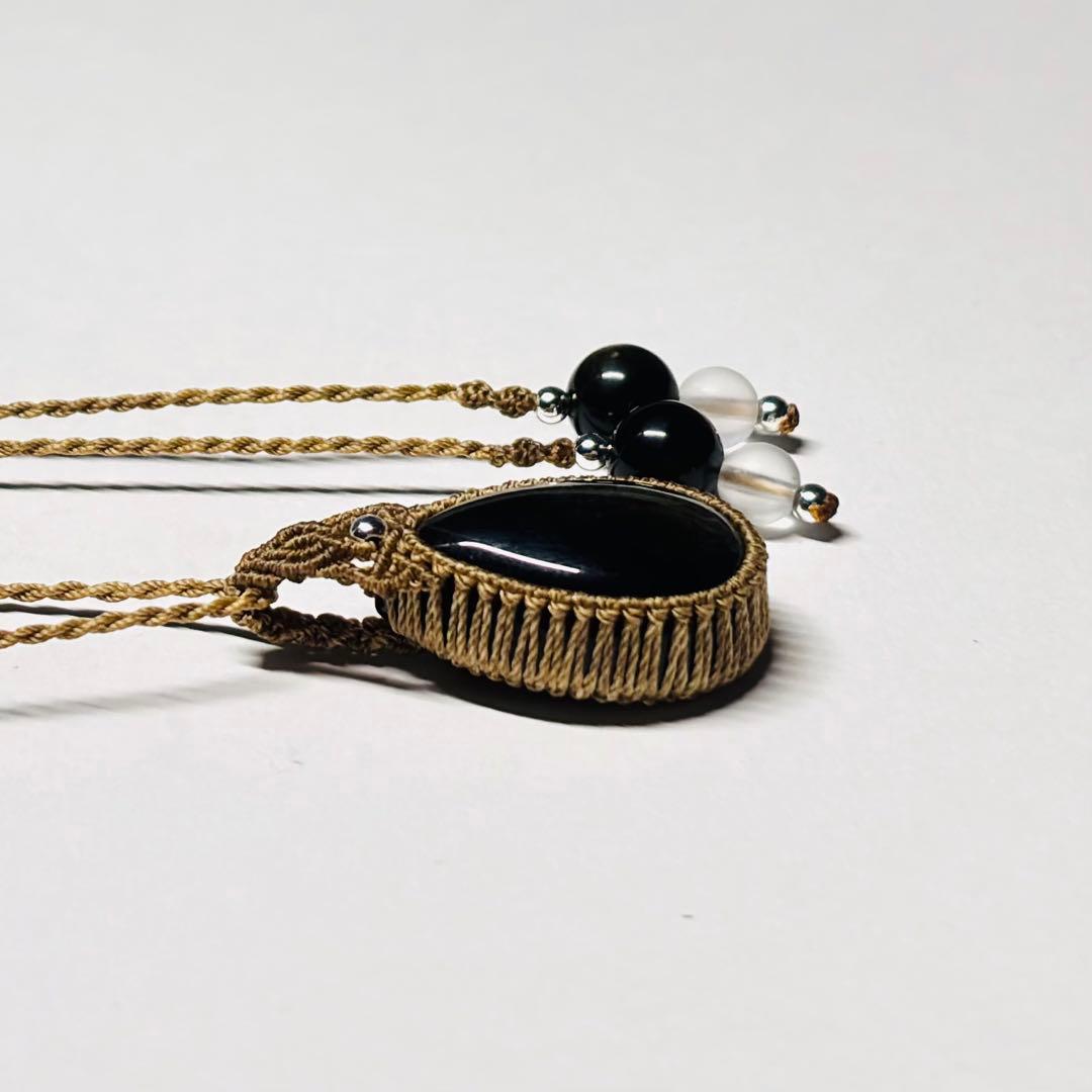 #2096 ♡ゴールドオブシディアン&フロスト水晶天然石♡マクラメネックレス
