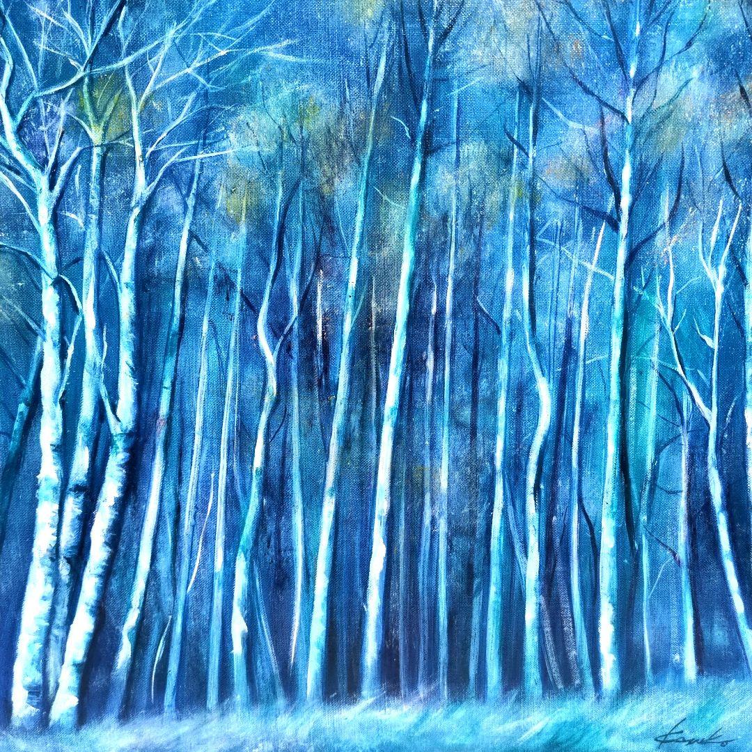 白樺の森　長野　油絵　Ｆ１０