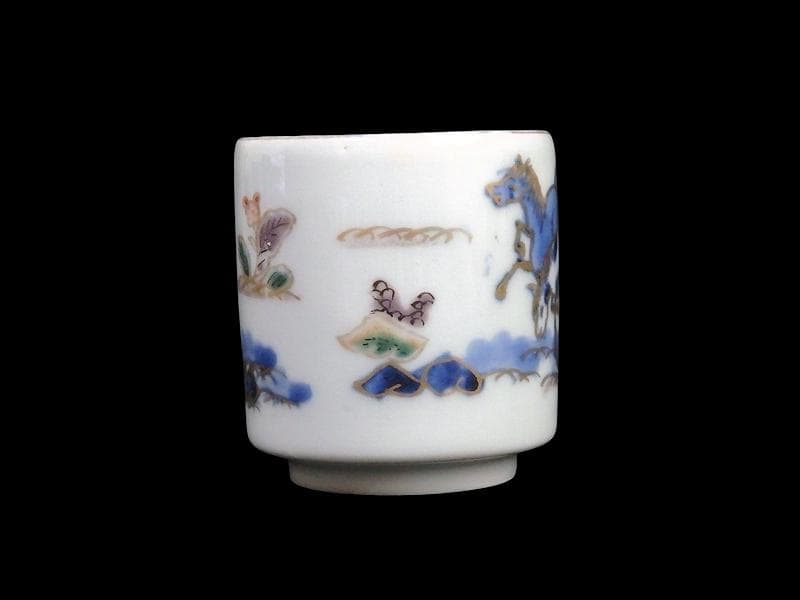 古伊万里　染錦　春駒の図　のぞき　猪口　A868AS-CYt