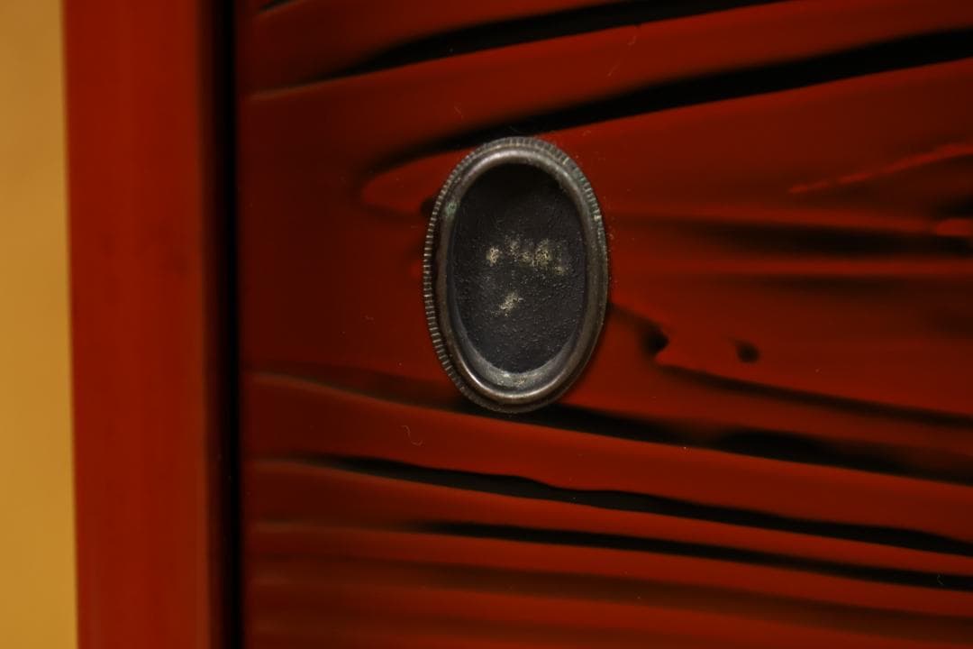 ユリ　時代漆器　松岡漆工　根来塗　朱塗　飾棚　茶棚　煎茶　BK056