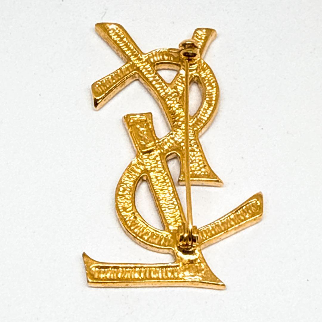 極美品✨ イヴサンローラン ブローチ YSLロゴ ラインストーン ゴールド