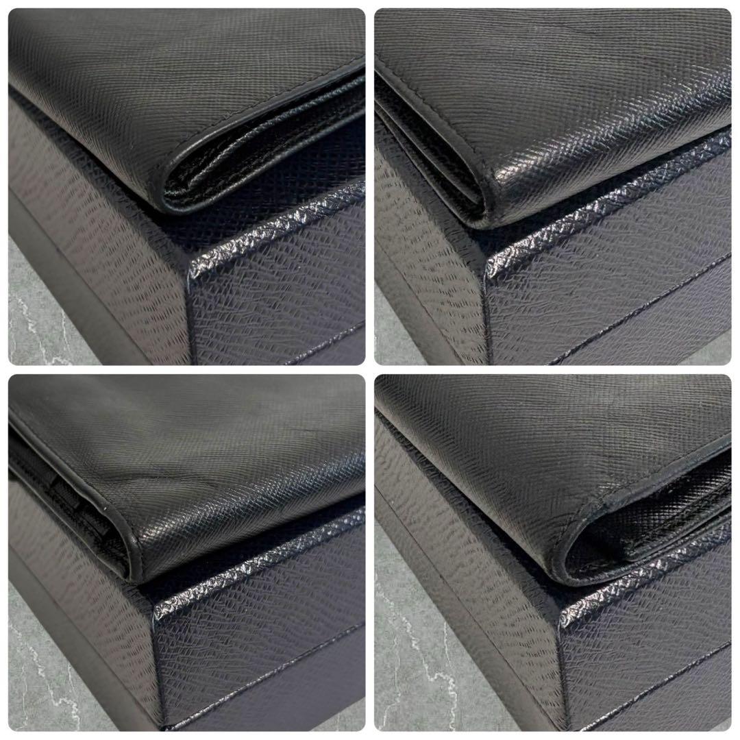 極美品✨ PRADA プラダ 三つ折り財布 サフィアーノ ブラック 三角ロゴ