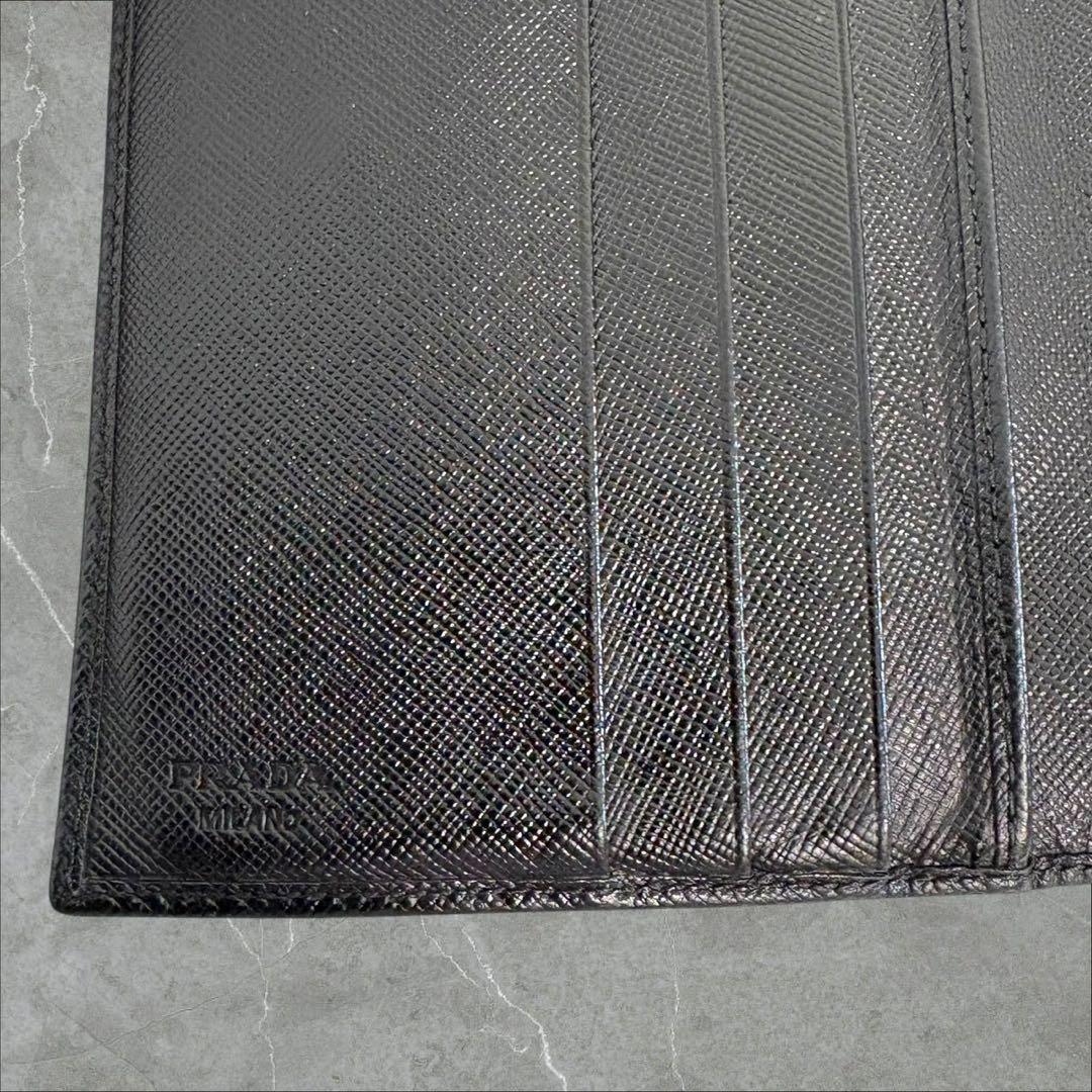 極美品✨ PRADA プラダ 三つ折り財布 サフィアーノ ブラック 三角ロゴ