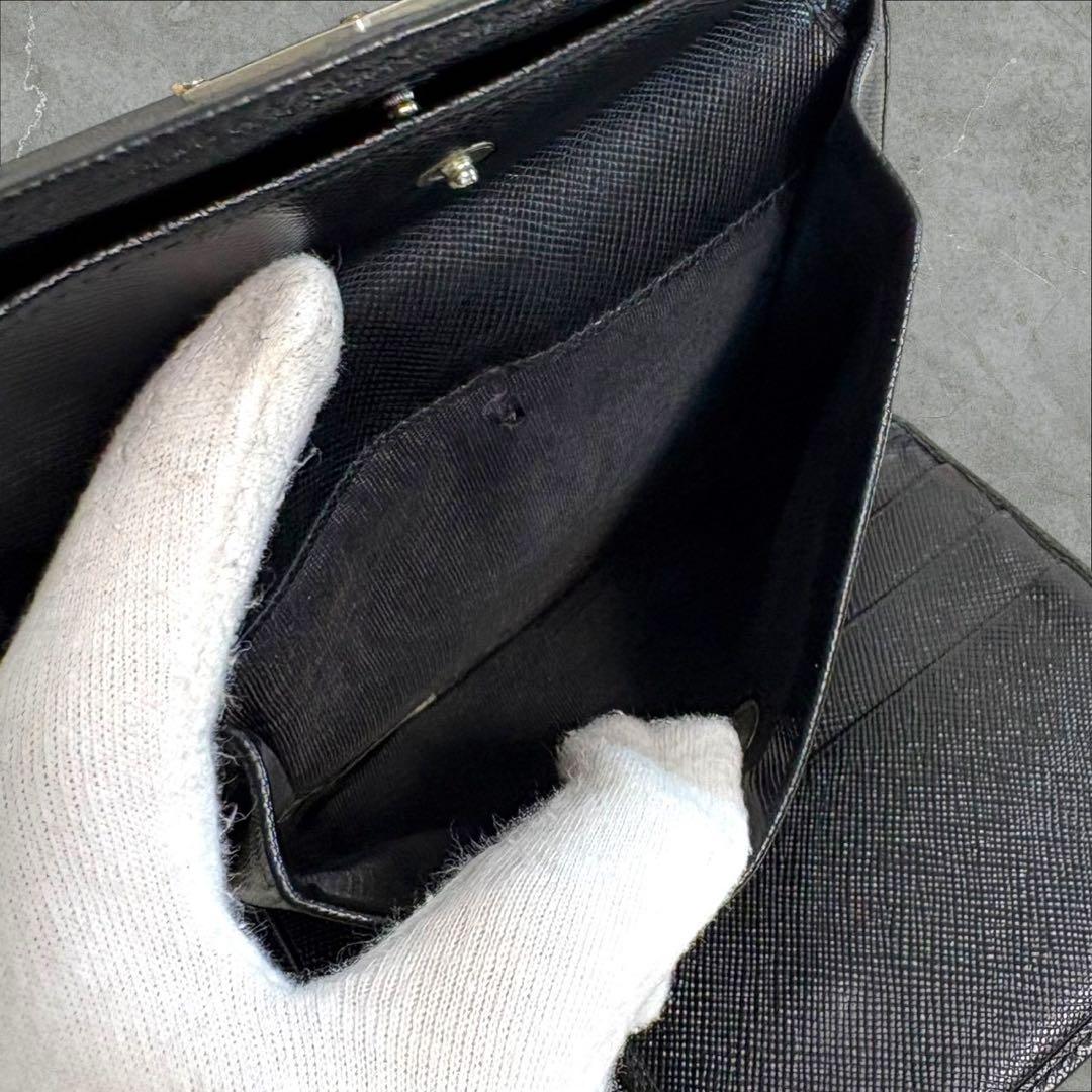 極美品✨ PRADA プラダ 三つ折り財布 サフィアーノ ブラック 三角ロゴ