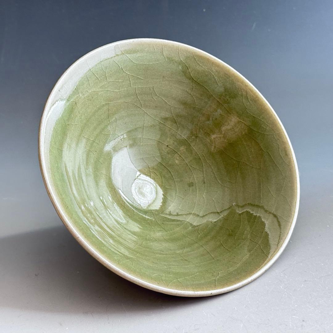 茶道具　青磁　鎬写　茶碗　日比野清峰　共箱　陶芸　薄茶　夏　茶会