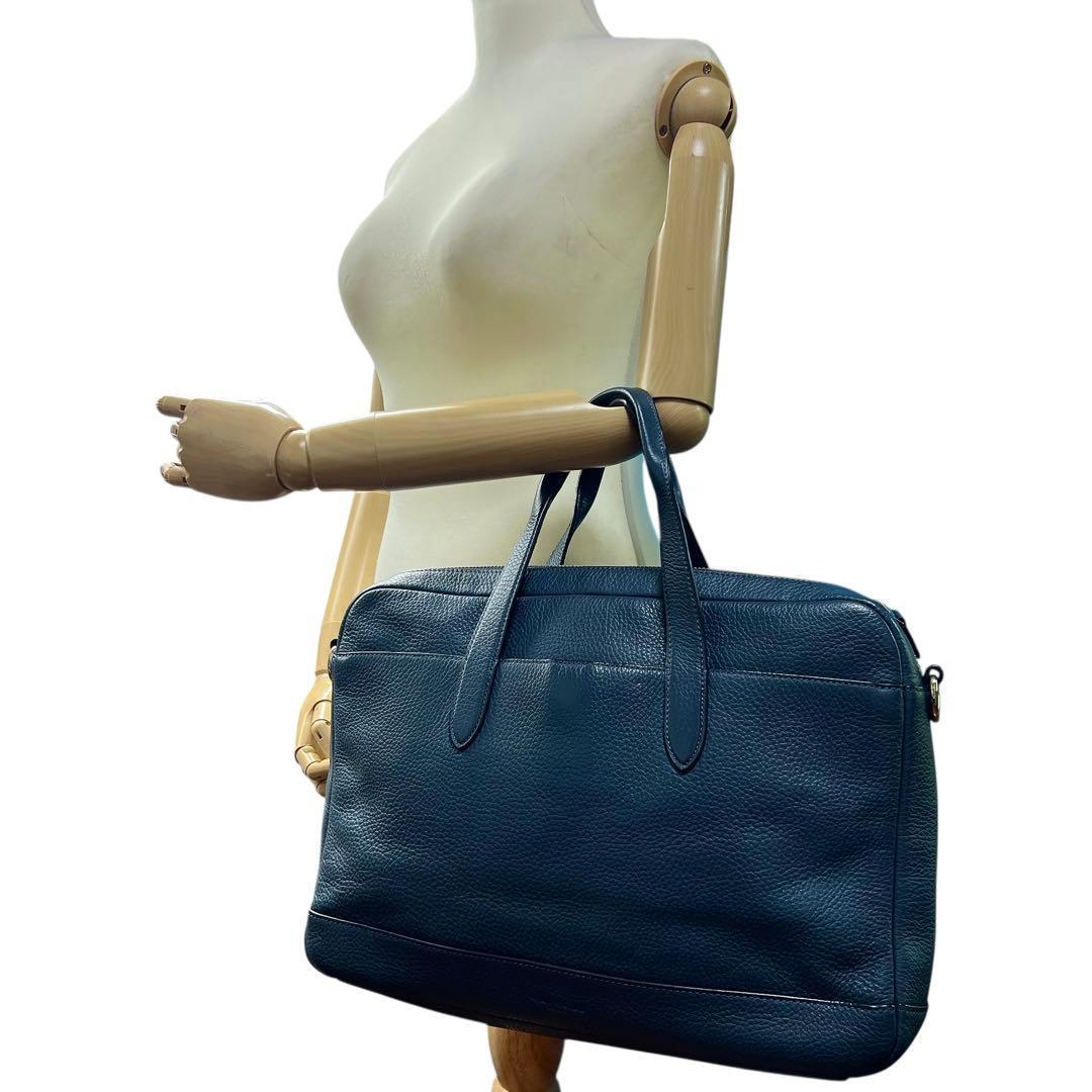 専用 COACH レザー ネイビー 2way ビジネスバッグ メンズ 9136