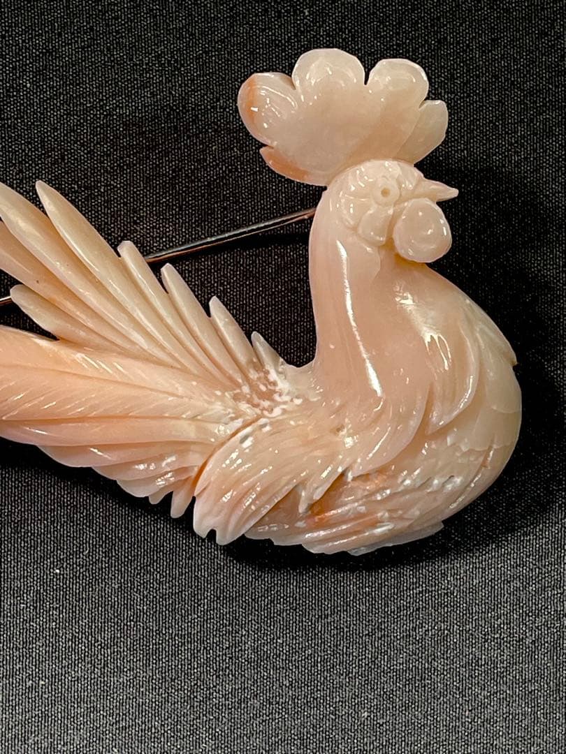 珊瑚/ブローチ/さんご/鳥彫刻/サンゴ Ｈー98