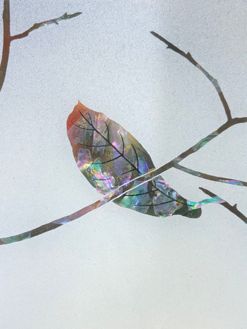 螺鈿細工 日本画 鳥 果物 柿 額装 絵画 アート アンティーク