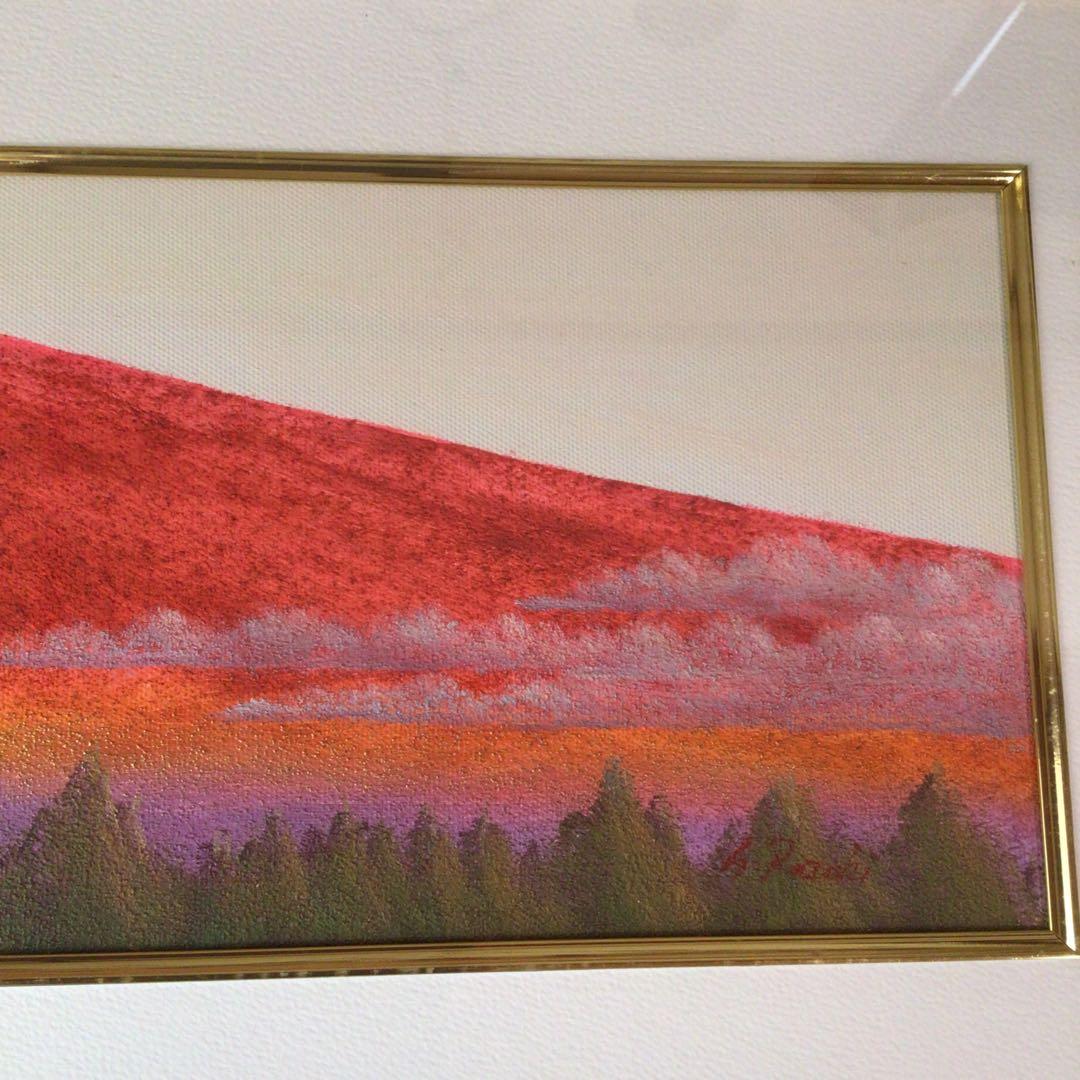 No5177 額装　油絵　流月真一　「赤富士」　Mt.FUJI 油彩画　送料無料