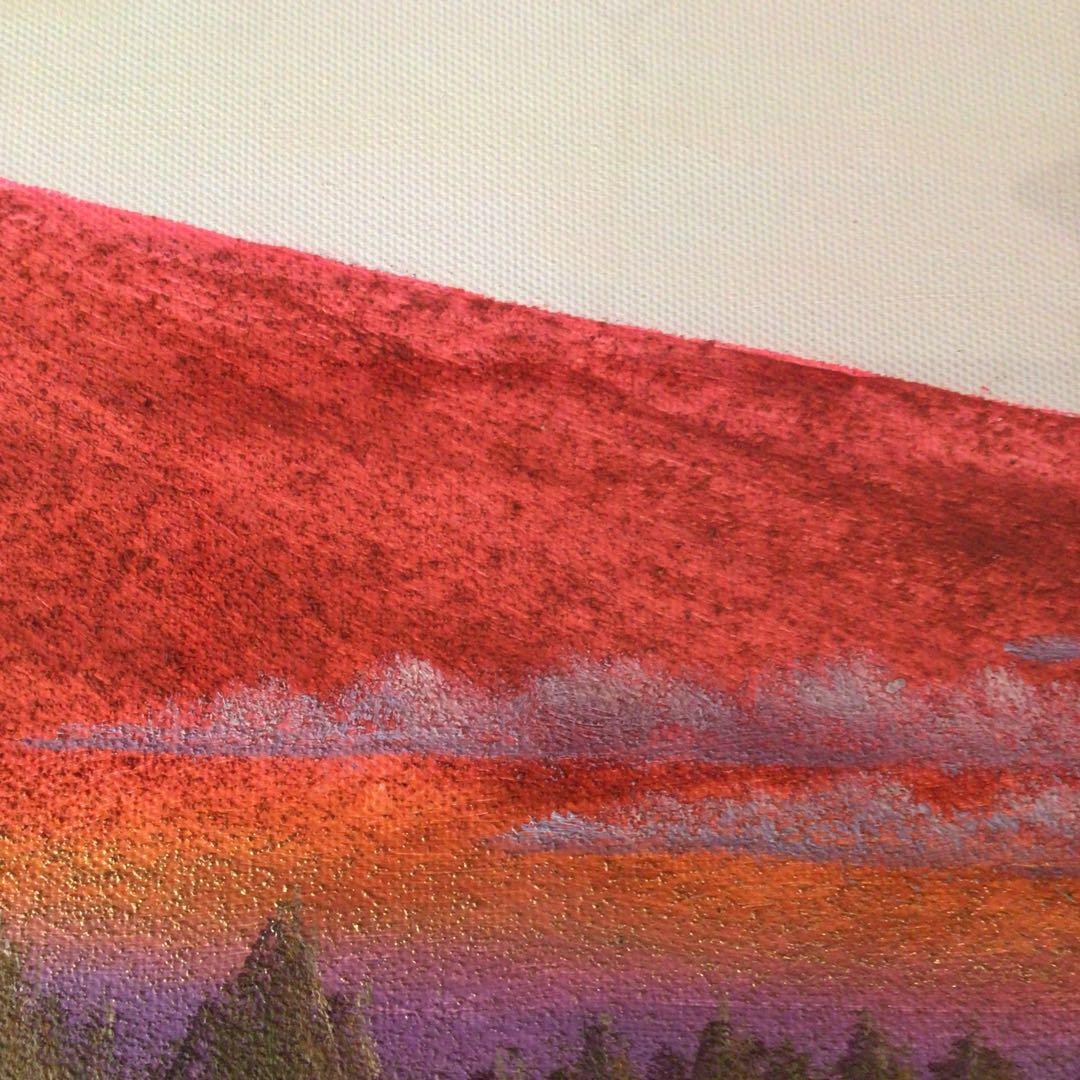 No5177 額装　油絵　流月真一　「赤富士」　Mt.FUJI 油彩画　送料無料