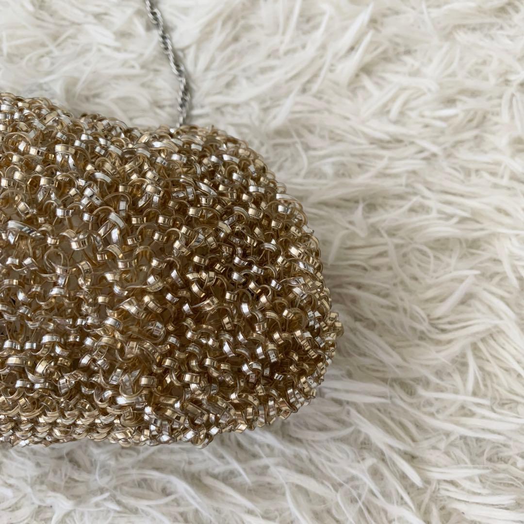 【アンテプリマ】ワイヤーバッグ ショルダ ベージュ　 がま口　チェーンショルダー