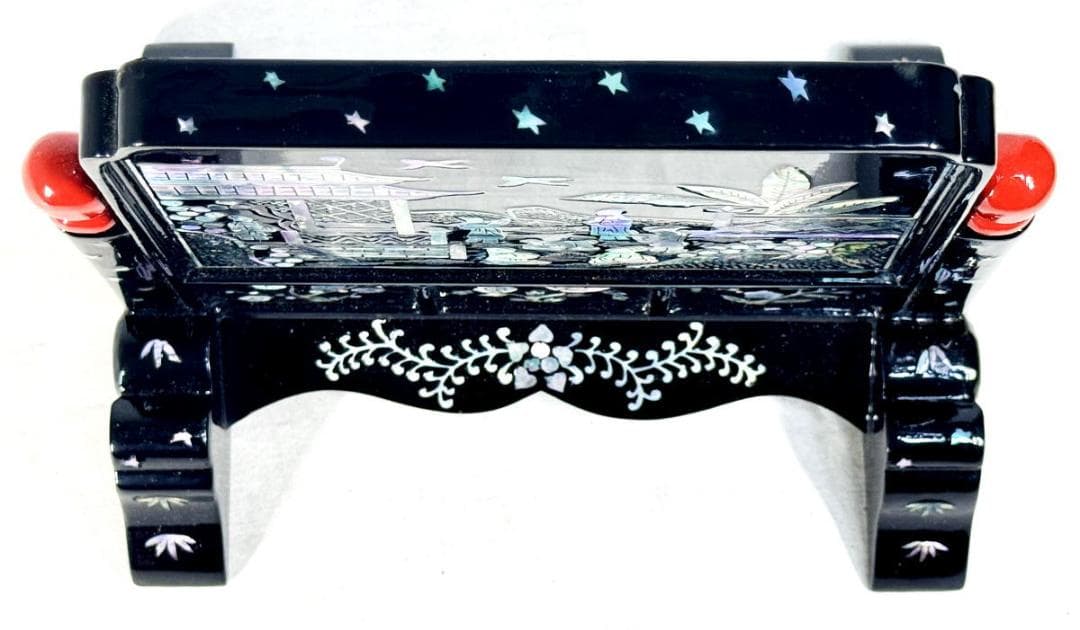 清時代 木製黒漆 青貝螺鈿装飾 山水人物麒麟神獣文 硯屏 衝立 WWWT107