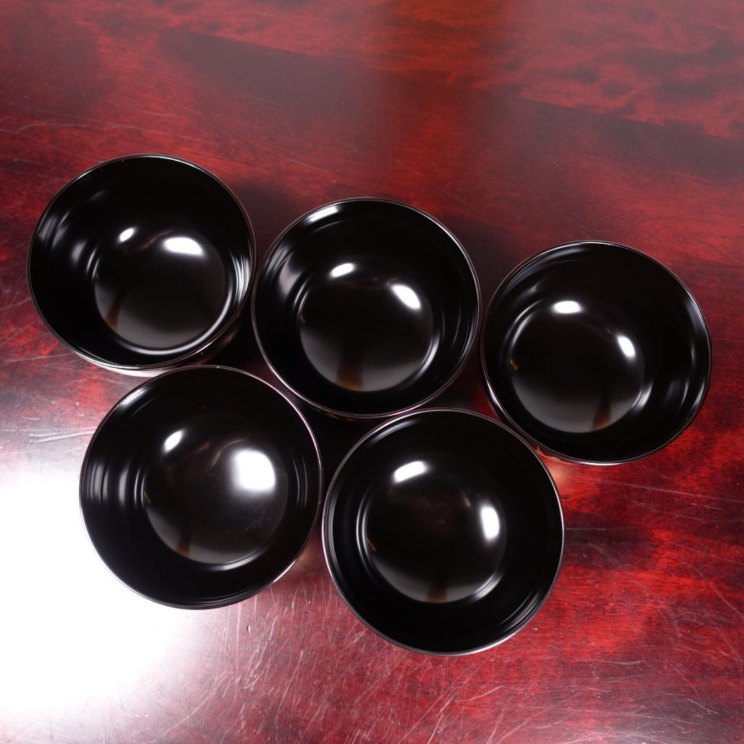 輪島塗 黒塗 あやめ蒔絵 吸物椀 5客 共箱 天然木製漆器