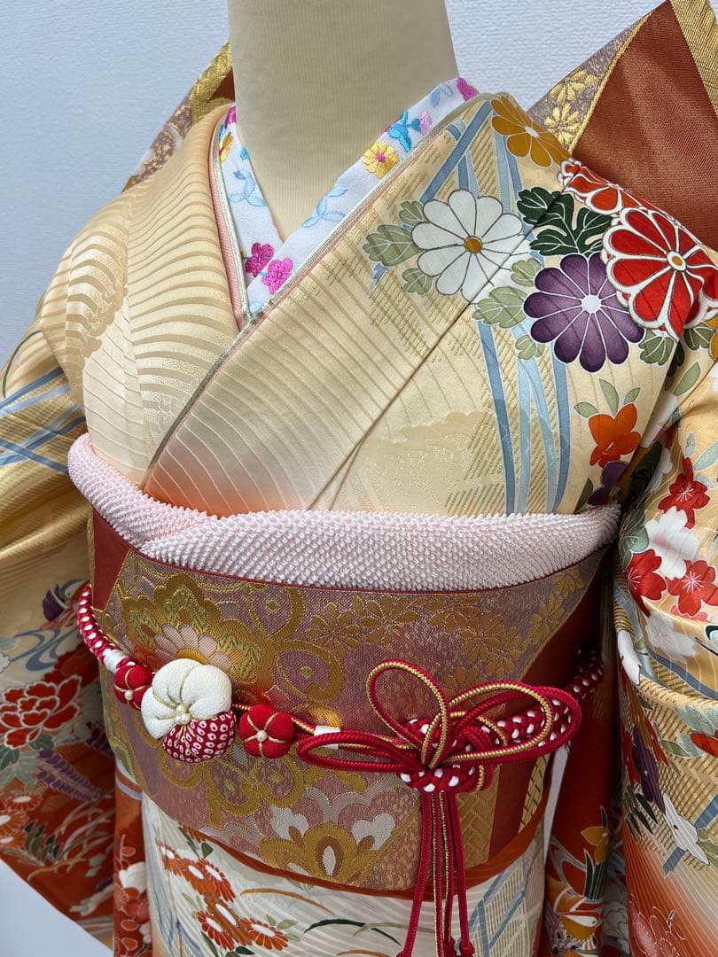 振り袖　フルセット　別誂長襦袢　金彩加工　刺繍入り　振り柄有　川島袋帯　　691