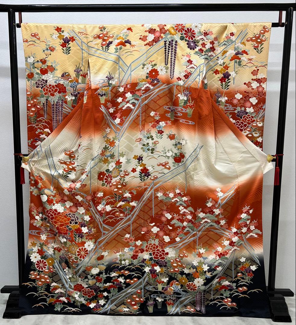 振り袖　フルセット　別誂長襦袢　金彩加工　刺繍入り　振り柄有　川島袋帯　　691