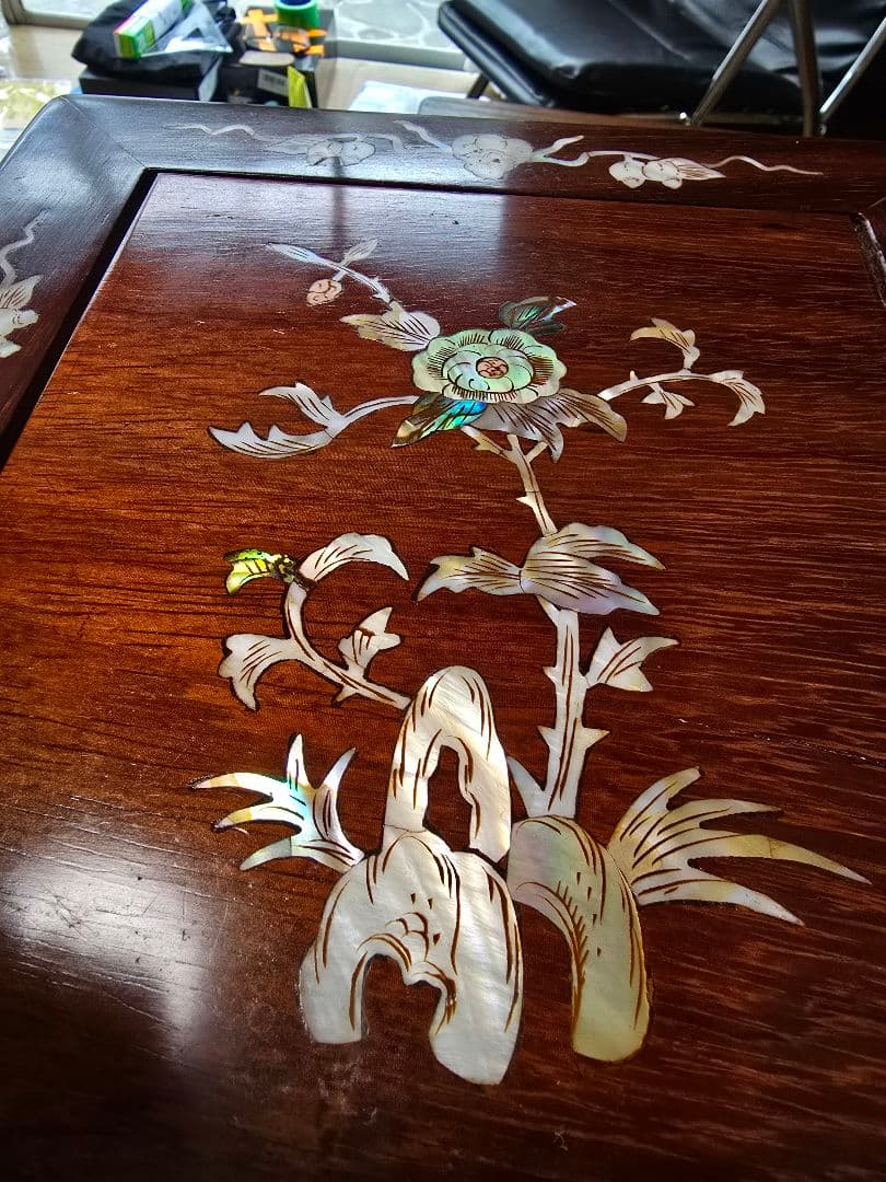 螺鈿家具 螺鈿細工 唐木 花梨 引き出し 五段 チェスト 無垢材　ラデン細工