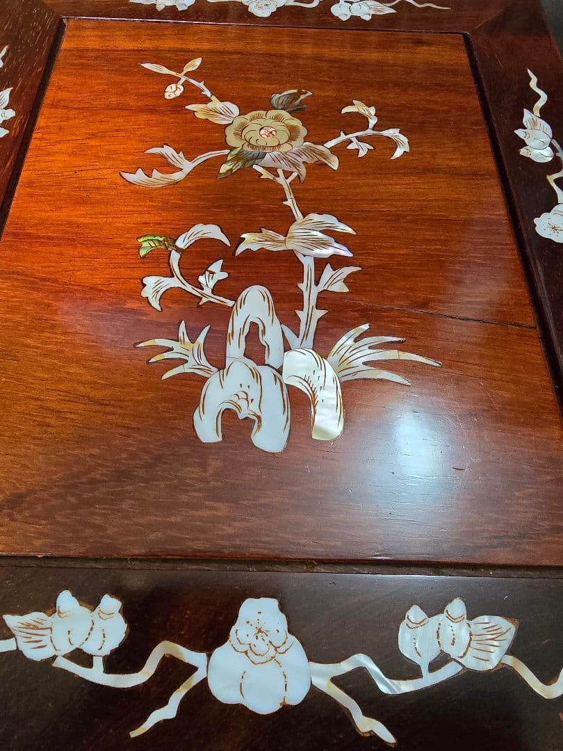 螺鈿家具 螺鈿細工 唐木 花梨 引き出し 五段 チェスト 無垢材　ラデン細工