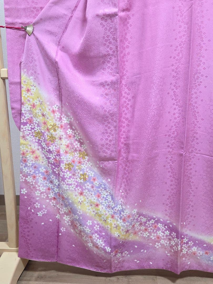 F5 京都きもの友禅 桜 金彩 金駒刺繍 正絹 成人式 振袖・襦袢・袋帯セット