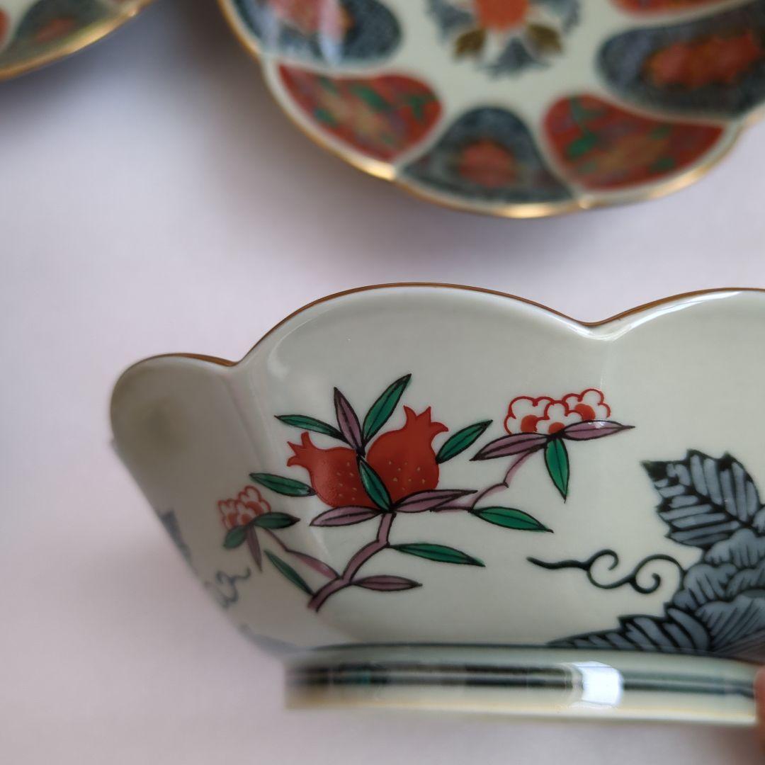 波佐見焼　林九郎窯　十方割花地紋　小鉢揃　5枚　菊割鉢　輪花鉢　金彩　古伊万里