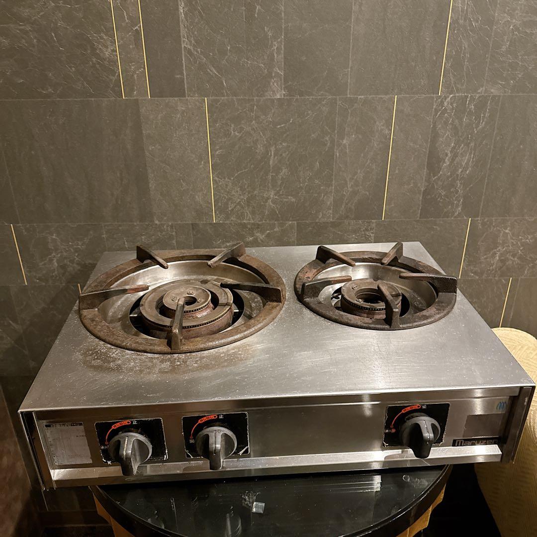 マルゼン 業務用2口ガスコンロ 親子ガス ステンレス 厨房用 クリーニング済