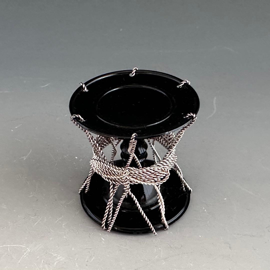 茶道具　黒漆　銀線紐　鼓　蓋置　井波慶州　共箱　金工　稽古　茶会