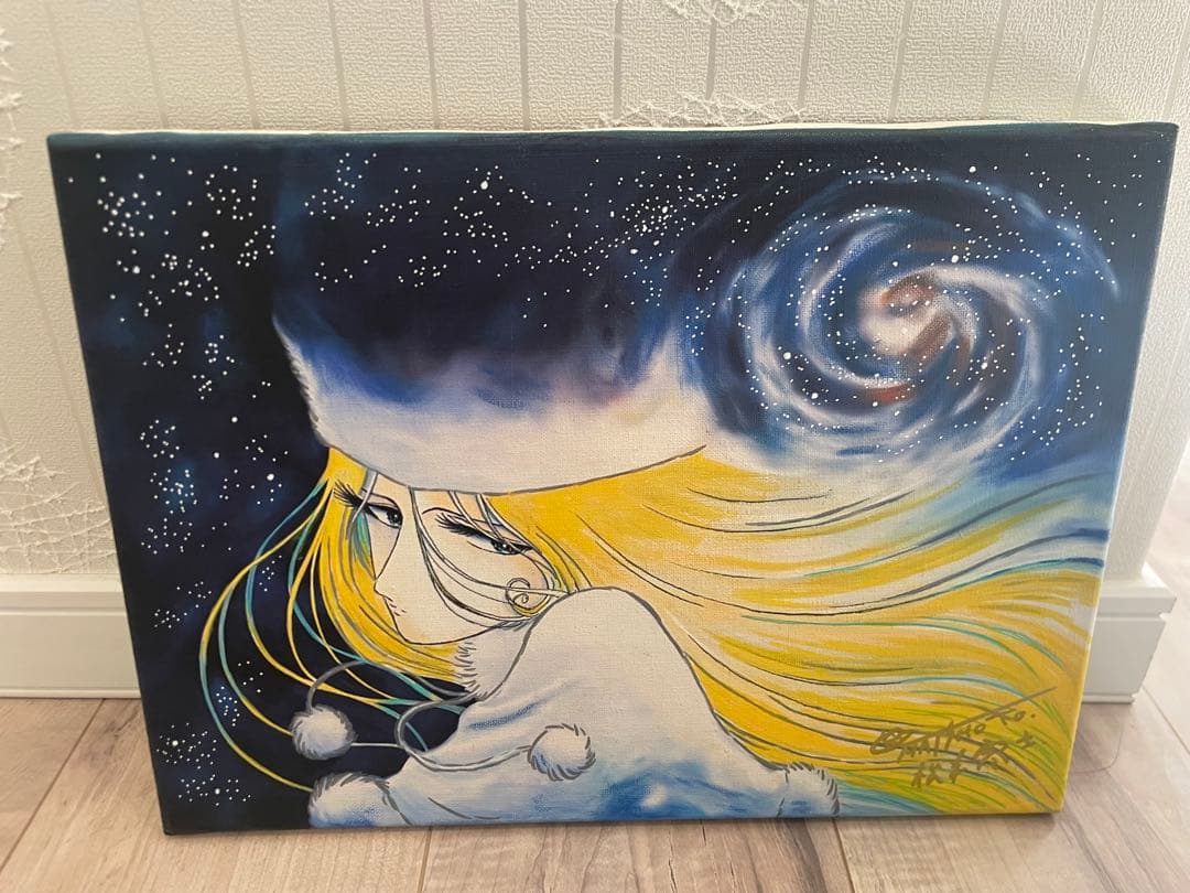 F4号 手描き油彩 松本零士 銀河鉄道999 模写　メーテルレジェンド絵画サイン