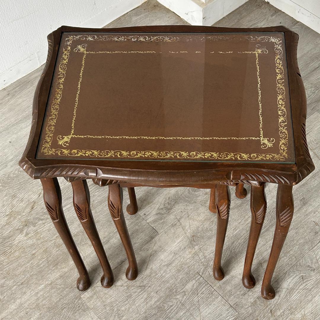 イギリス アンティーク家具 ガラストップ ネストテーブル 845A