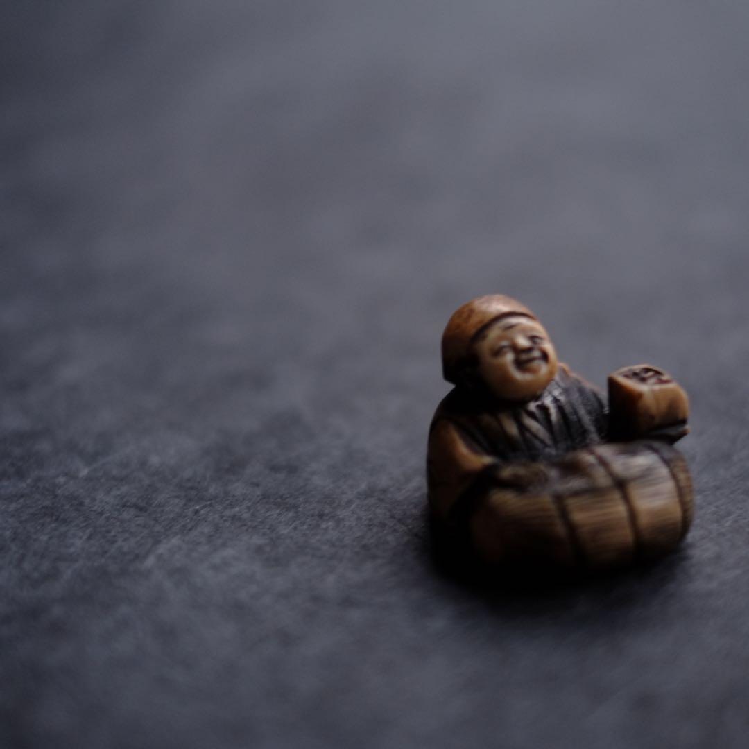 江戸時代 翁　根付　 牙刻　江戸期　在銘　東洋彫刻