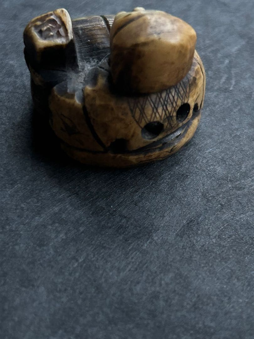 江戸時代 翁　根付　 牙刻　江戸期　在銘　東洋彫刻