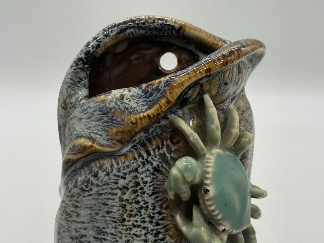 中国　鈞釉　螺に蟹　石湾窯花入　送料込み251114