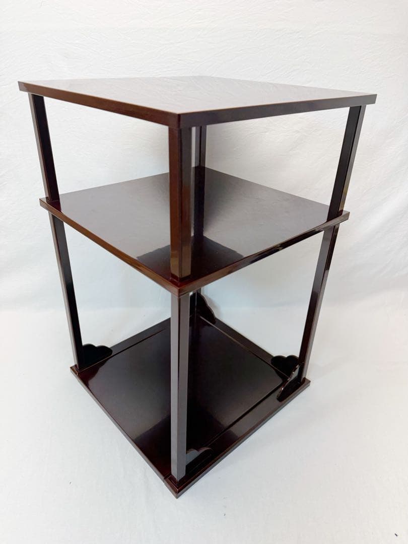 ほぼ未使用 茶道具 漆専堂造 溜塗 二重棚 茶棚 水指棚 共箱