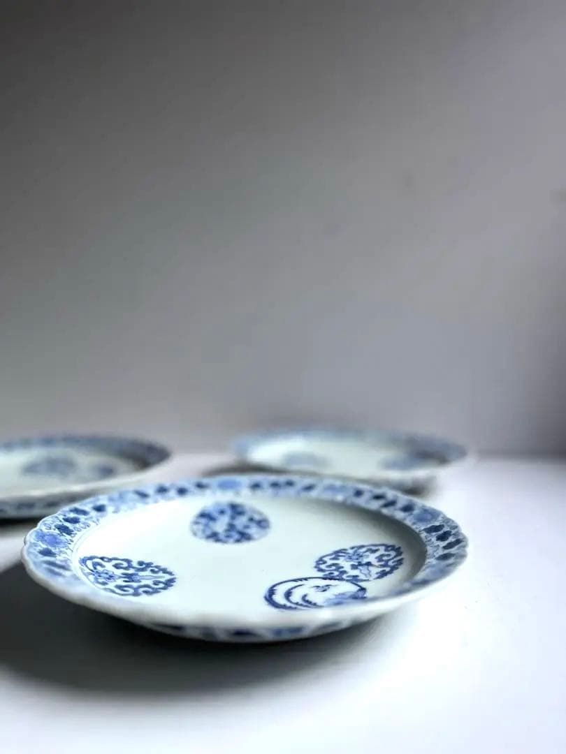 【ケイト様リクエスト】923 骨董 アンティーク 古伊万里 花唐草輪花皿 4点