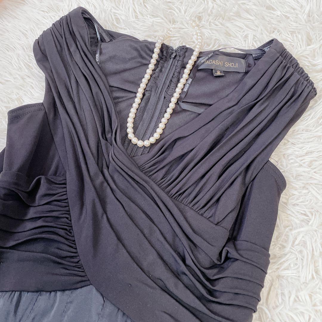 【美品】タダシショージ　異素材切替　ノースリーブワンピース　2 黒