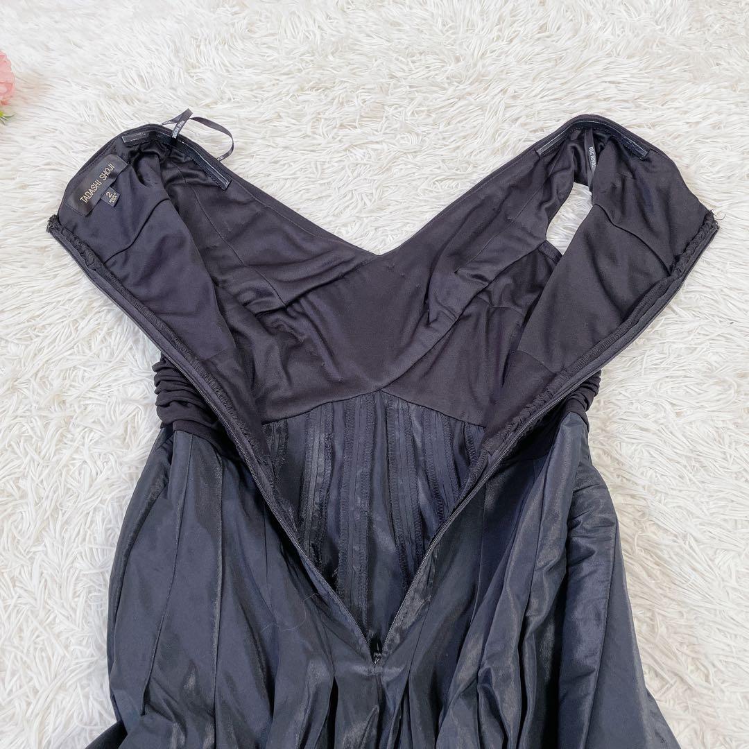 【美品】タダシショージ　異素材切替　ノースリーブワンピース　2 黒