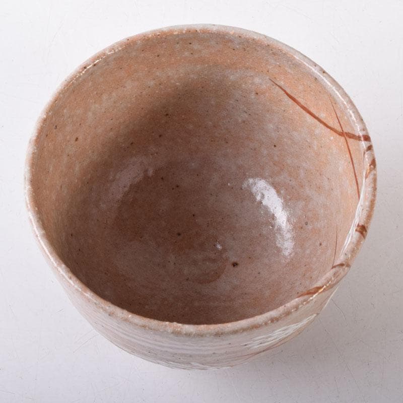 茶道具　京焼　中村良二作　灰釉　芒図　茶碗　共布共箱　C　7446