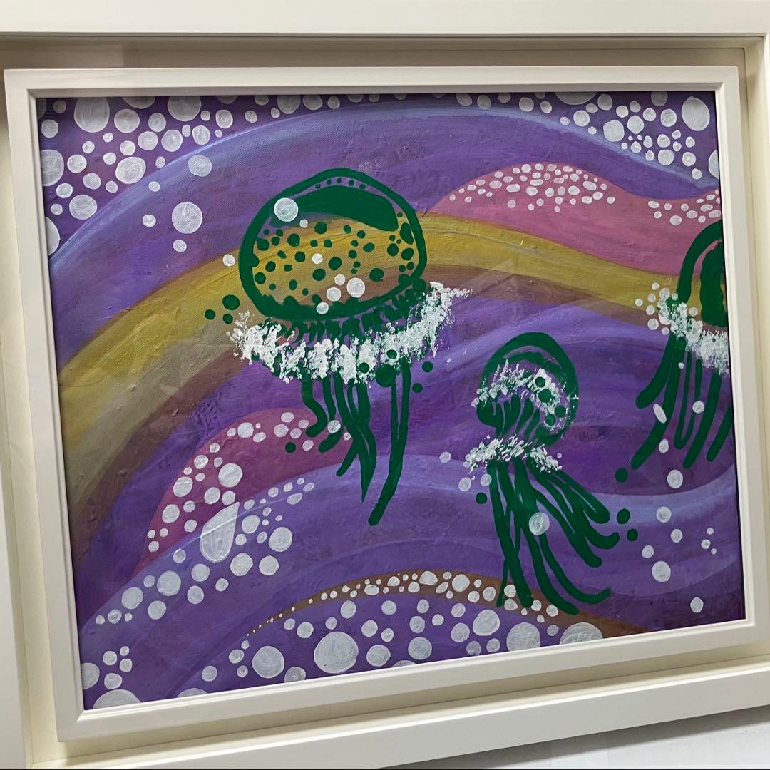 DANCE クラゲの抽象画 F8アートインテリアアクリル画　海月