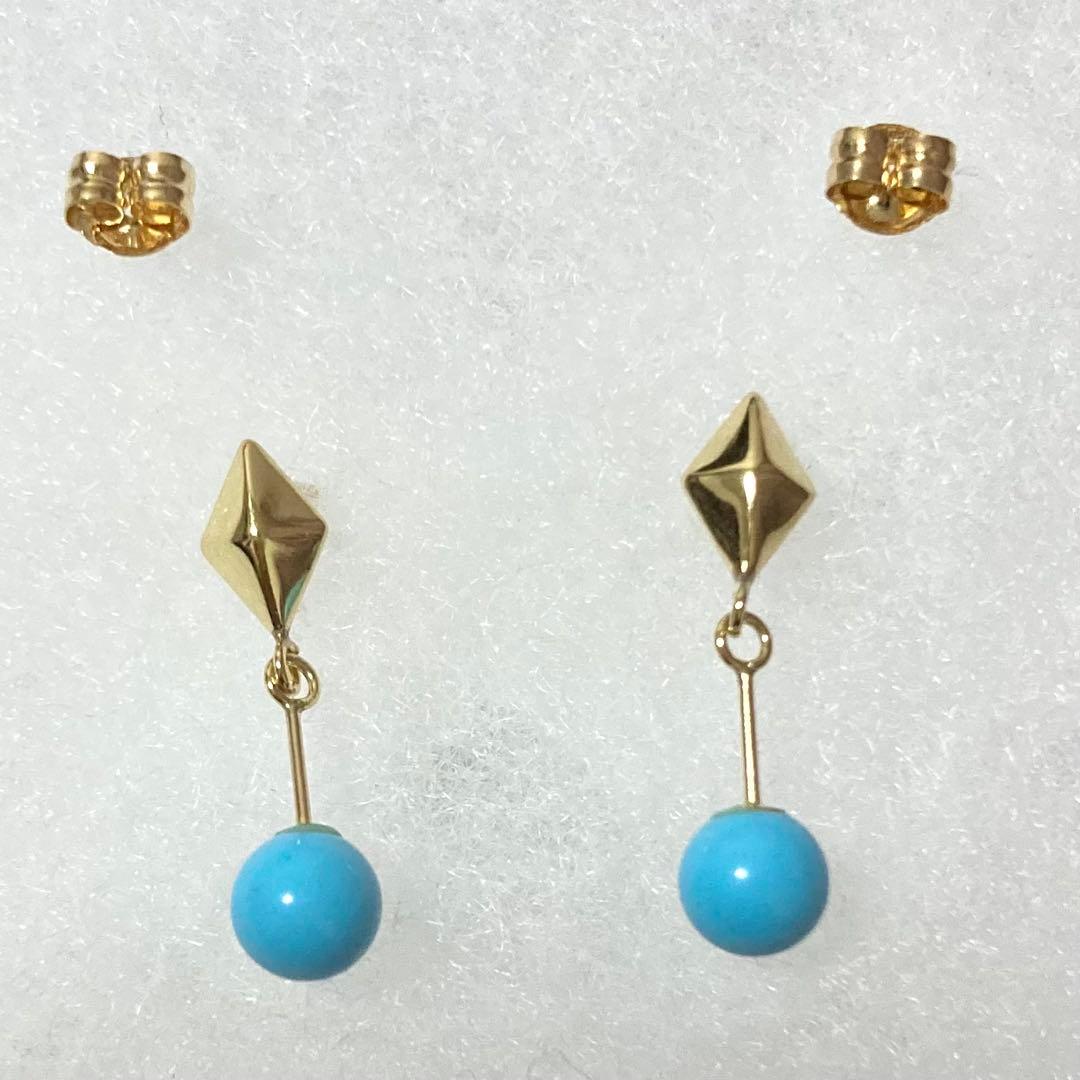 K18 ターコイズピアス 箱付き 18金 トルコ石 地金キャッチ ひし形