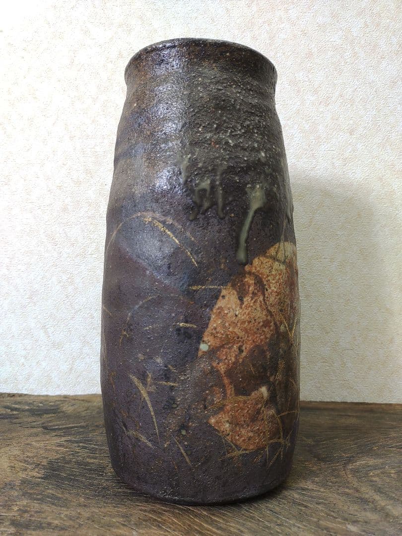 廣永窯　坪島土平　むさしの文　花入