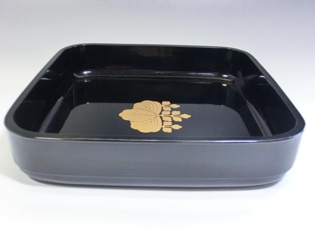 盆■万寿盆 桐紋 漆器 黒塗り 広蓋 祝儀盆 萬寿盆 共箱 骨董品 古道具■