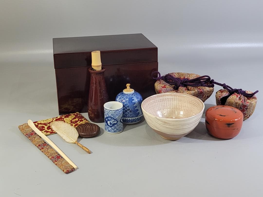 茶道具 古物品 茶箱セット 溜塗 DT764