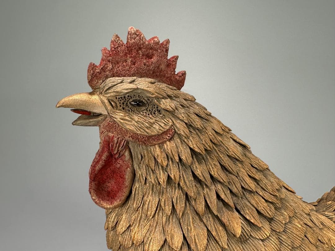 台湾陶磁　作家品　郭金蒼　在銘　鶏　置物　縁起物