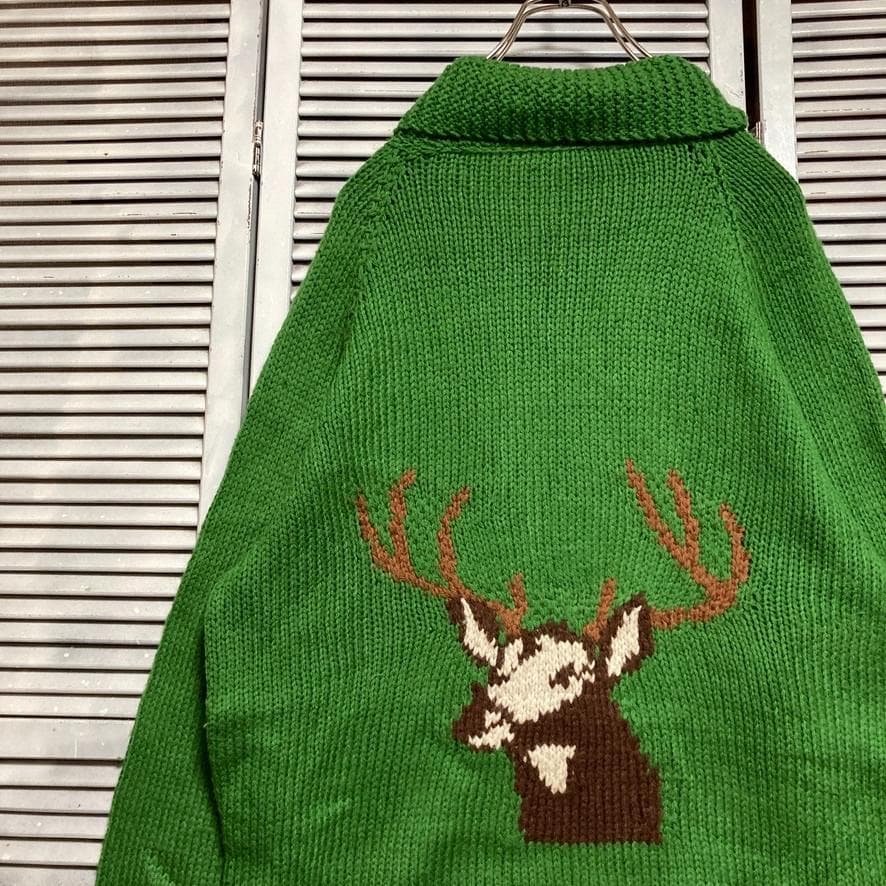 @*様 BPLS アニマル カーディガン 古着 50s 60s 緑 カウチン タ