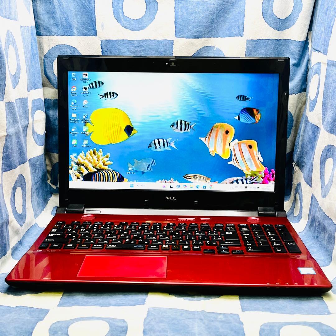 サクサク快適SSD☆大人気赤ノートパソコン♪カメラ&ブルーレイ搭載！Win11