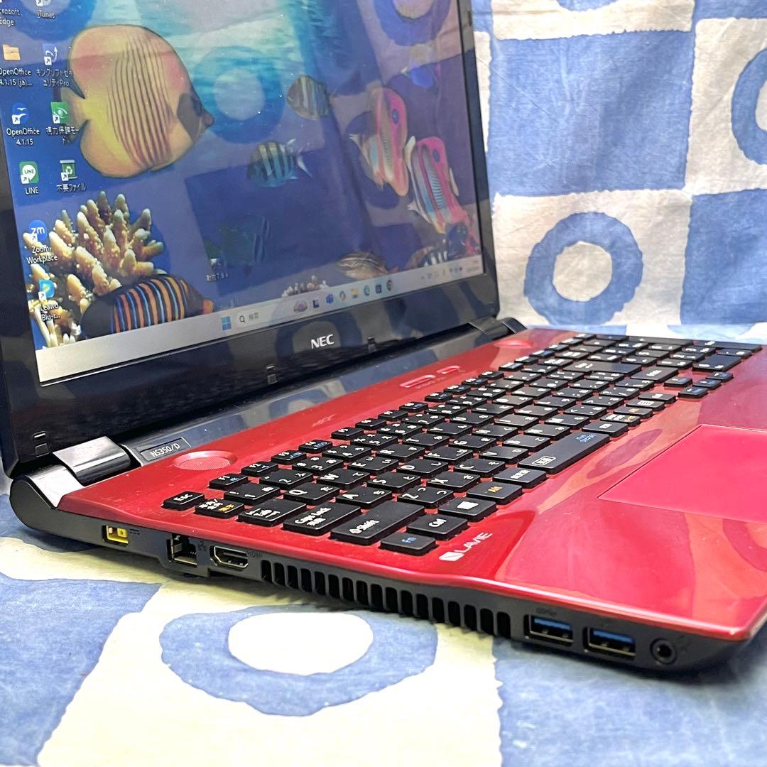 サクサク快適SSD☆大人気赤ノートパソコン♪カメラ&ブルーレイ搭載！Win11