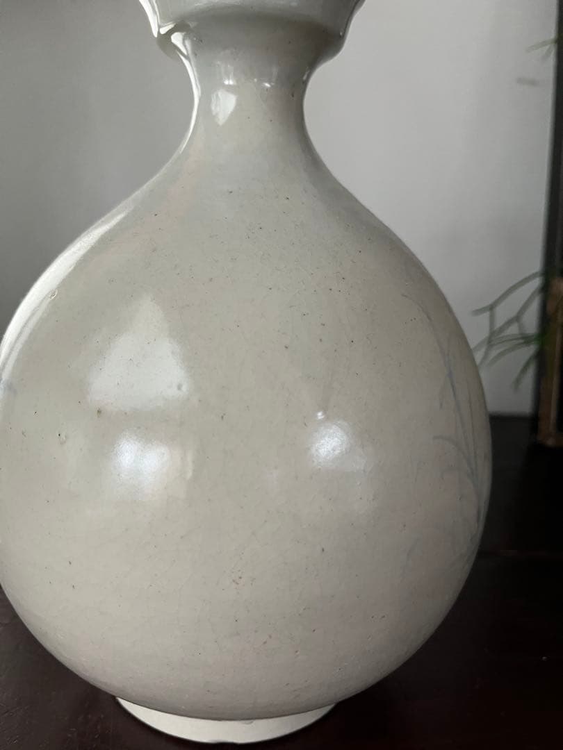 17～18世紀李朝時代後期 染付　金沙里窯系 鳥　青花水禽文盤口瓶 秋草手