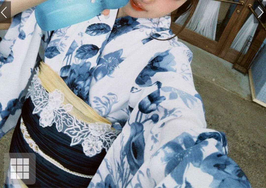GRL 水彩花柄　浴衣　帯　パール　リボン　帯締め　三点セット