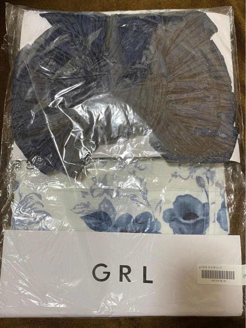 GRL 水彩花柄　浴衣　帯　パール　リボン　帯締め　三点セット