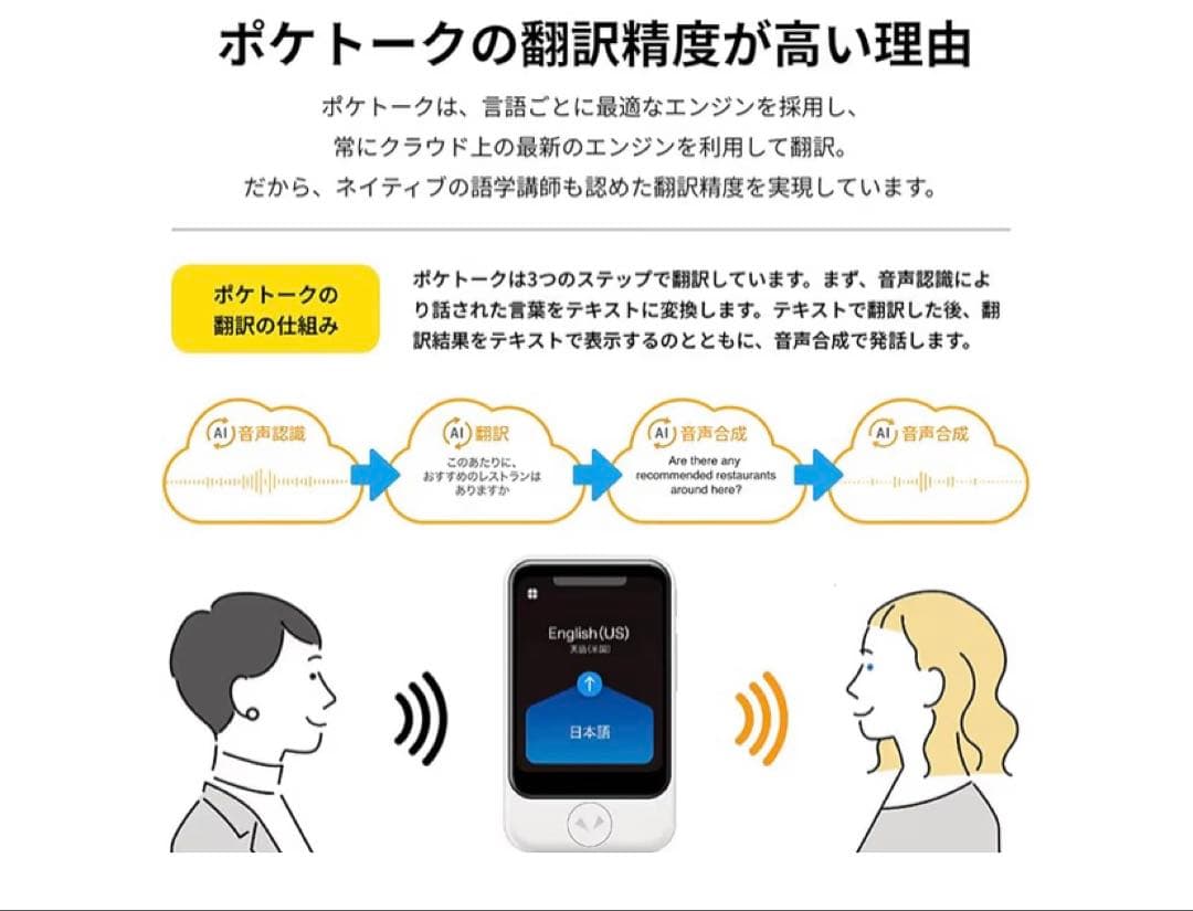 【新品】POCKETALK ポケトークゴールド W1PWG 74言語対応 翻訳機